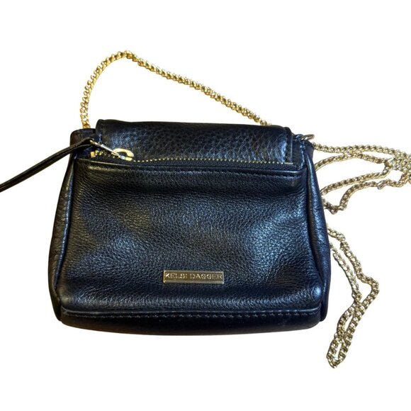 Kelsi Dagger Black Leather Mini Crossbody Bag With Gold Chain Strap - Picture 1 of 14